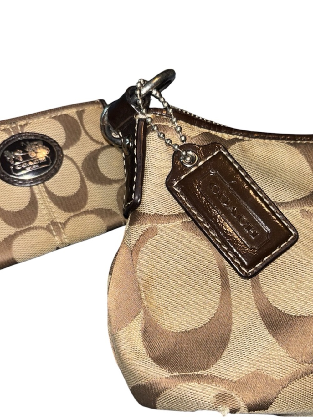 Coach Tan and Brown Signature Canvas Purse with Card Case - Picture 3 of 14